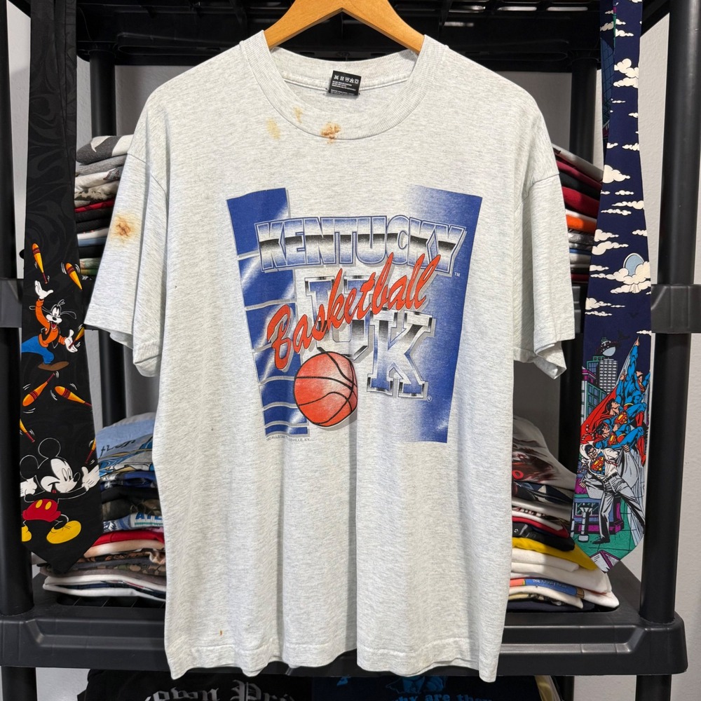 90s Gray Kentucky Basketball Tee Size XL Has Marks